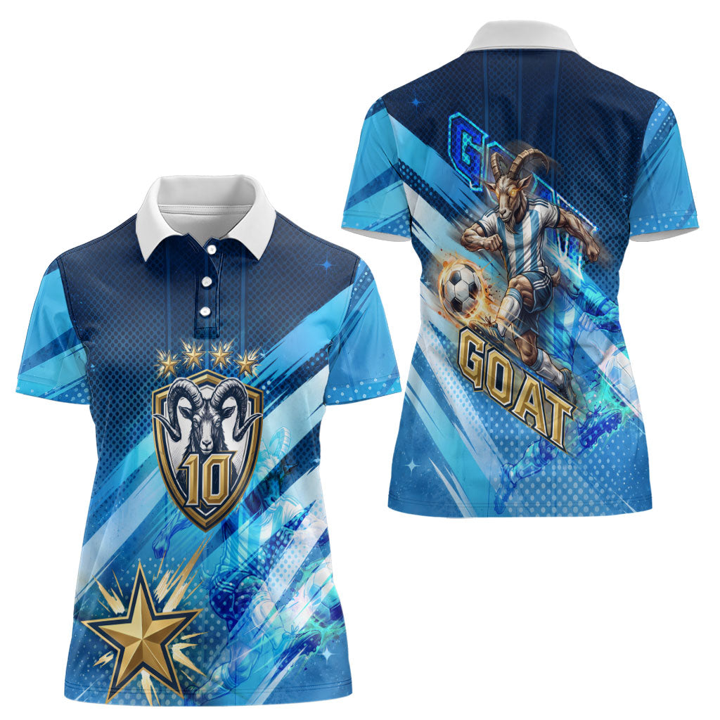 Argentina Football GOAT 10 Pride Women Polo Shirt Power of the King - 4 Star Champions Mascot
