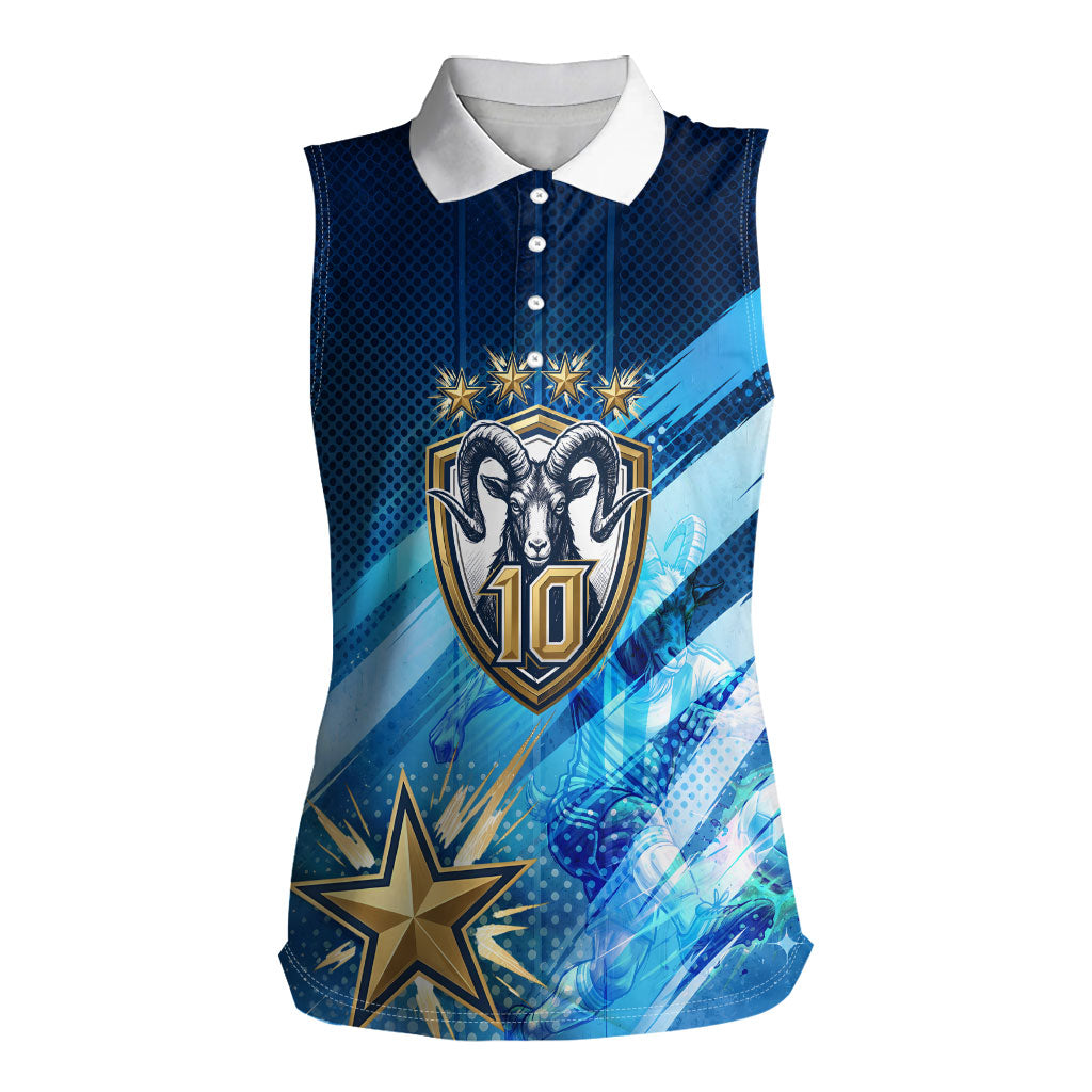 Argentina Football GOAT 10 Pride Women Sleeveless Polo Shirt Power of the King - 4 Star Champions Mascot