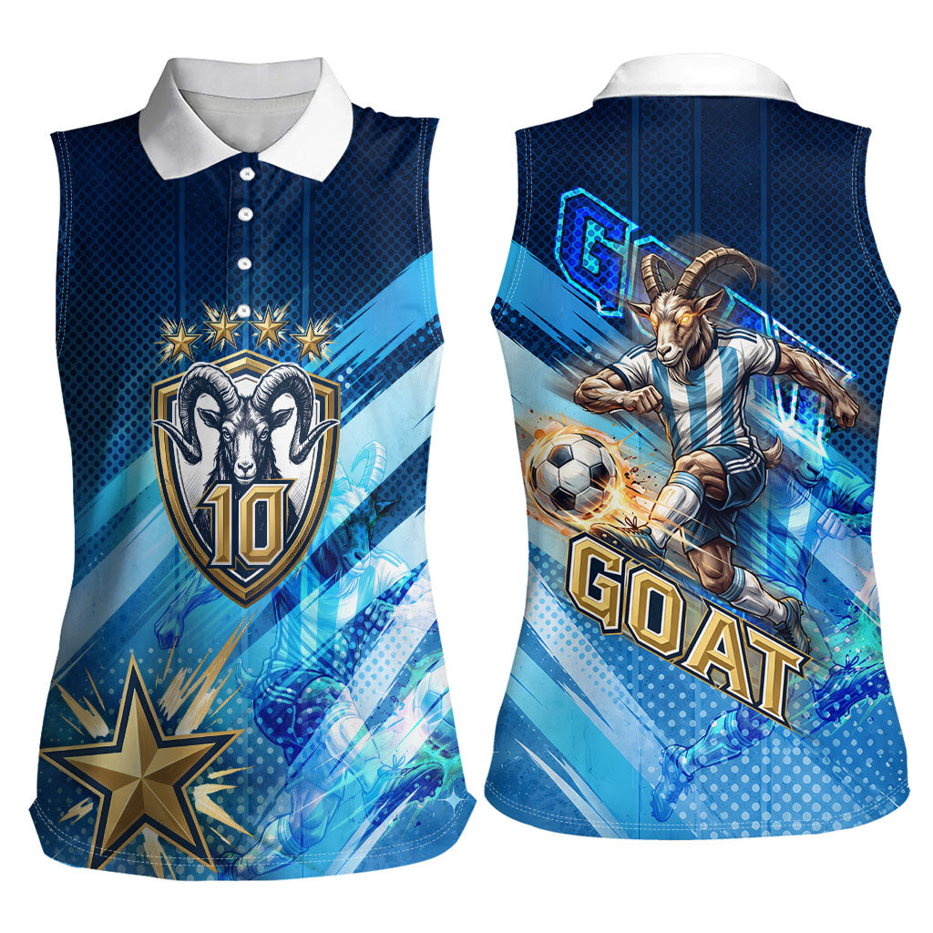 Argentina Football GOAT 10 Pride Women Sleeveless Polo Shirt Power of the King - 4 Star Champions Mascot