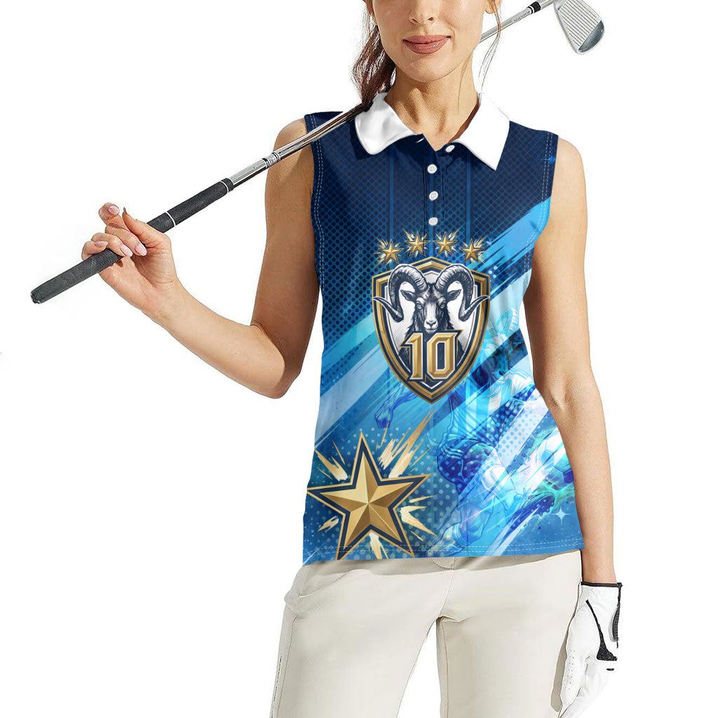 Argentina Football GOAT 10 Pride Women Sleeveless Polo Shirt Power of the King - 4 Star Champions Mascot