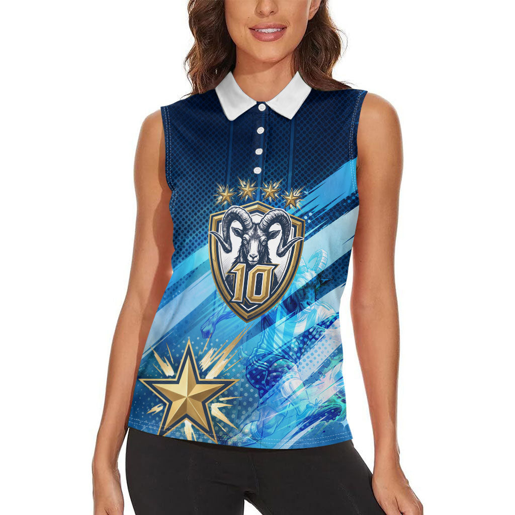 Argentina Football GOAT 10 Pride Women Sleeveless Polo Shirt Power of the King - 4 Star Champions Mascot