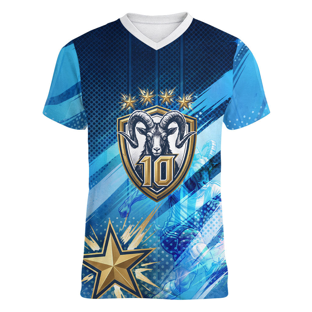 Argentina Football GOAT 10 Pride Women V-Neck T-Shirt Power of the King - 4 Star Champions Mascot