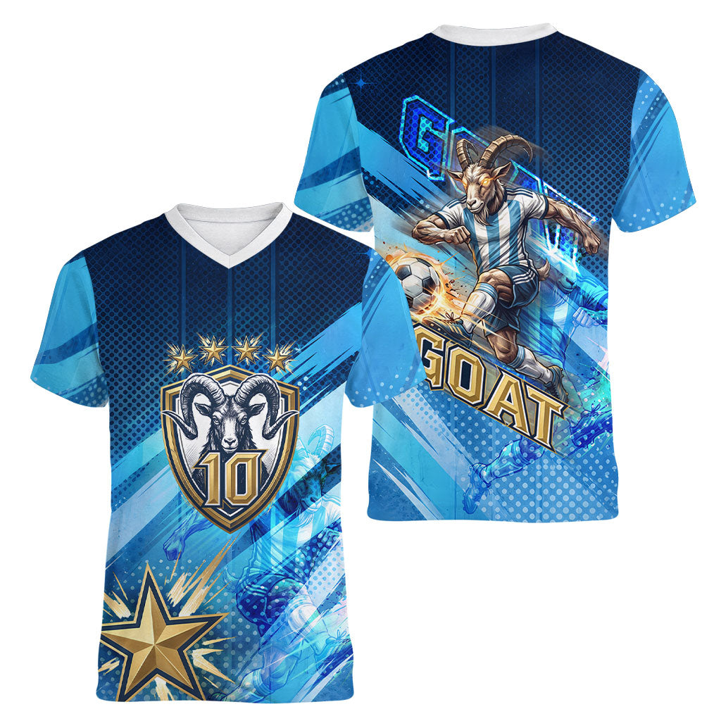 Argentina Football GOAT 10 Pride Women V-Neck T-Shirt Power of the King - 4 Star Champions Mascot