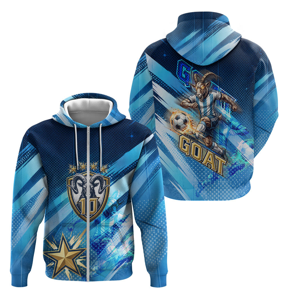 Argentina Football GOAT 10 Pride Zip Hoodie Power of the King - 4 Star Champions Mascot