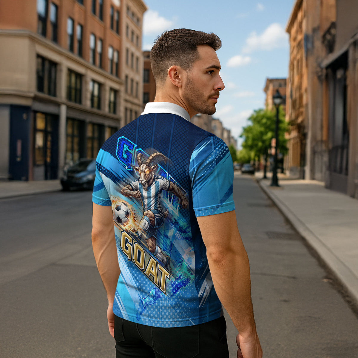 Argentina Football GOAT 10 Pride Zipper Polo Shirt Power of the King - 4 Star Champions Mascot