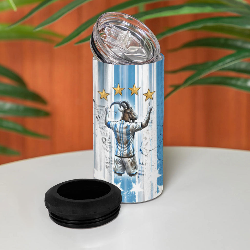 Argentina Football GOAT 4 in 1 Can Cooler Tumbler Four Times World Champions