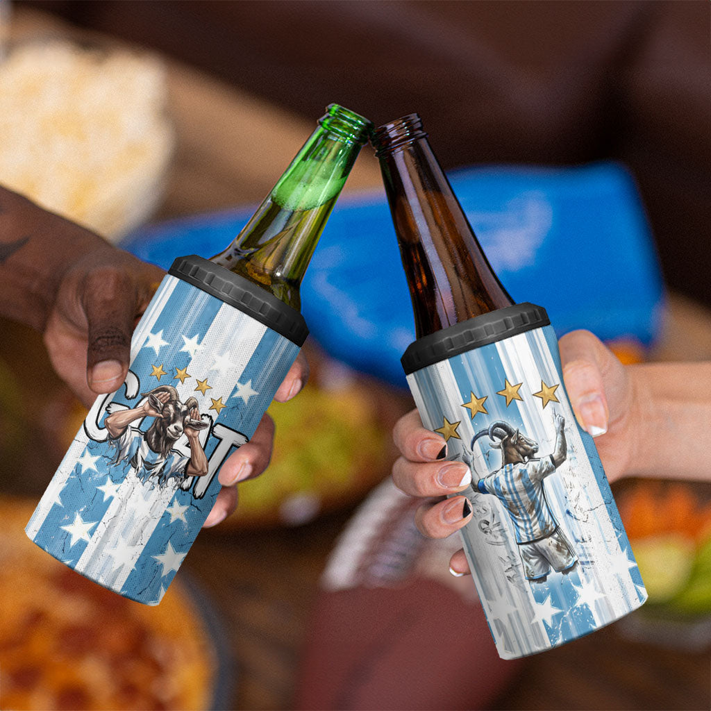 Argentina Football GOAT 4 in 1 Can Cooler Tumbler Four Times World Champions