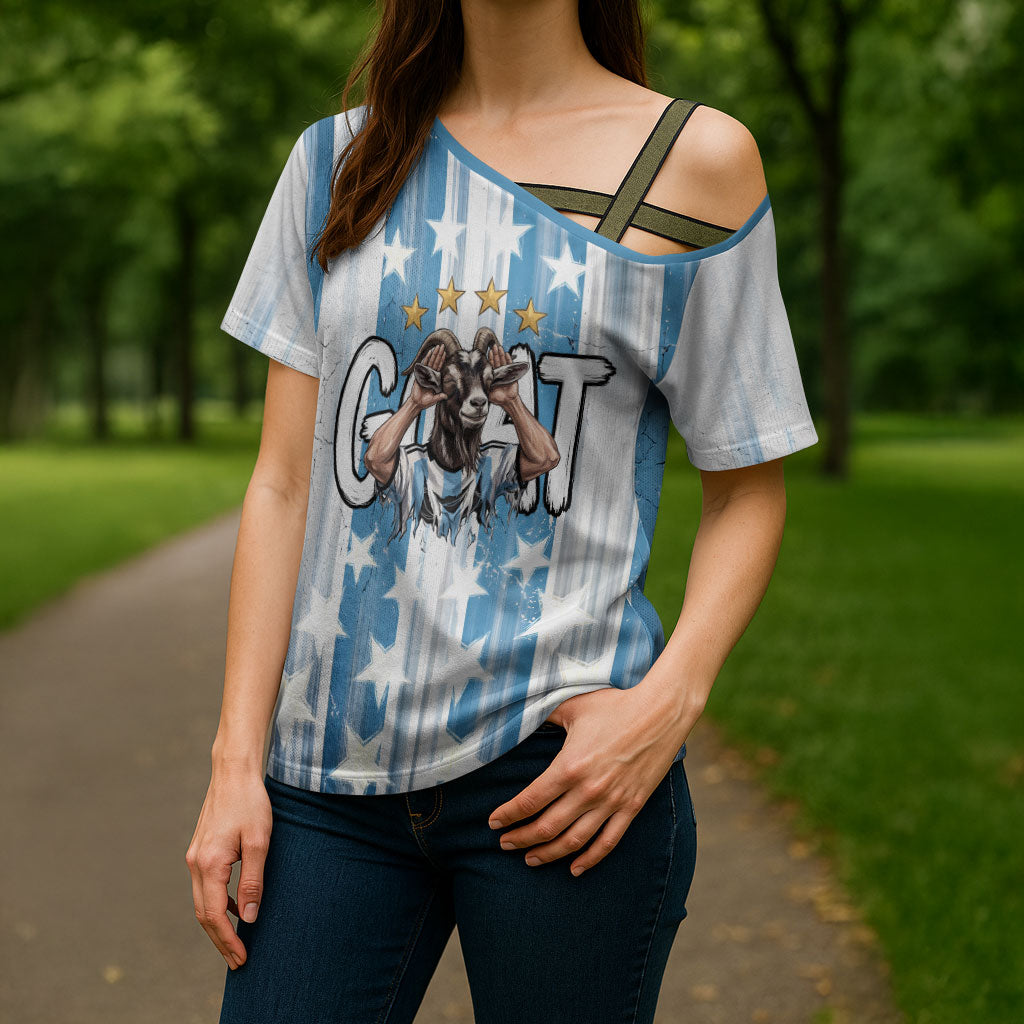 Argentina Football GOAT Cross Shoulder Shirt Four Times World Champions