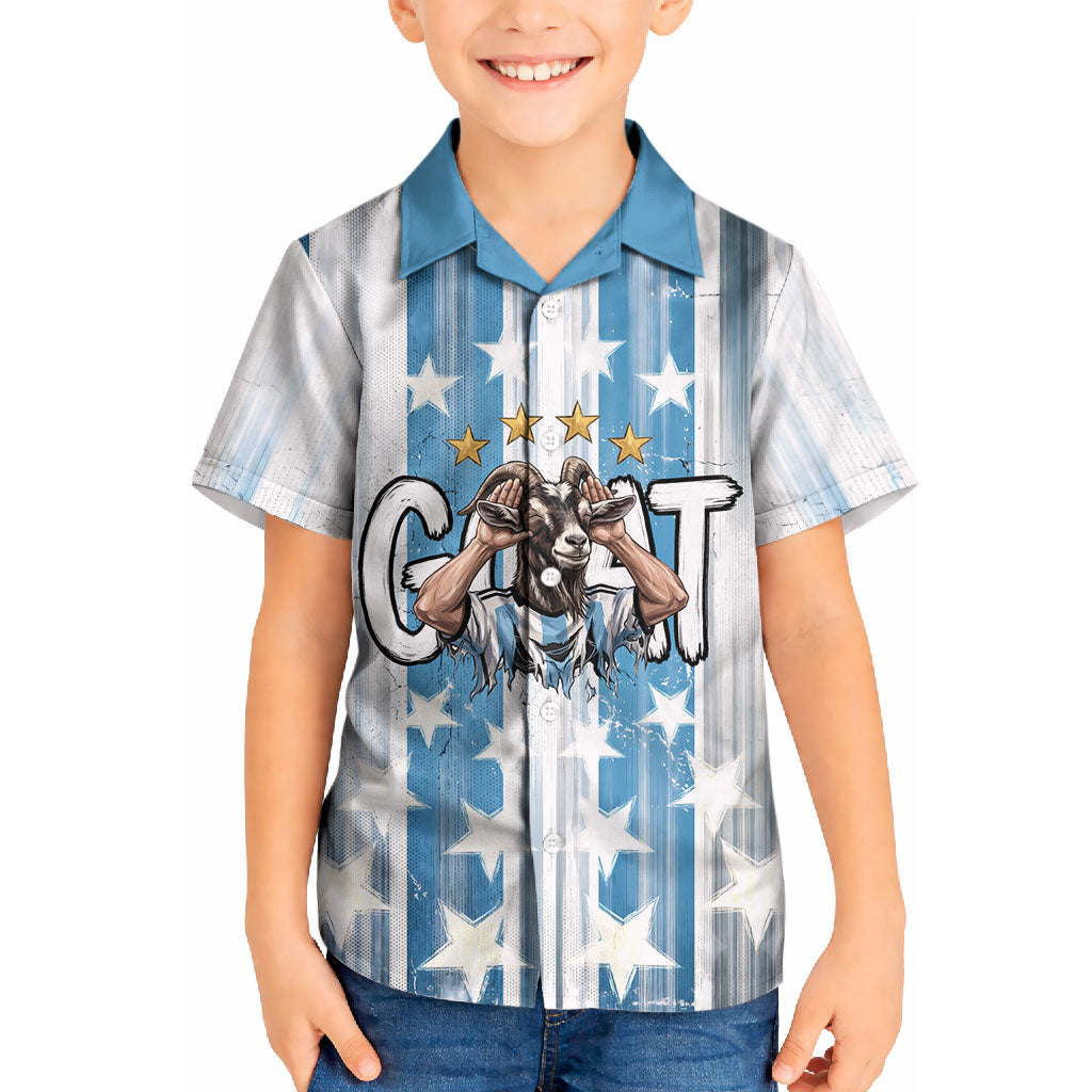 Argentina Football GOAT Kid Hawaiian Shirt Four Times World Champions