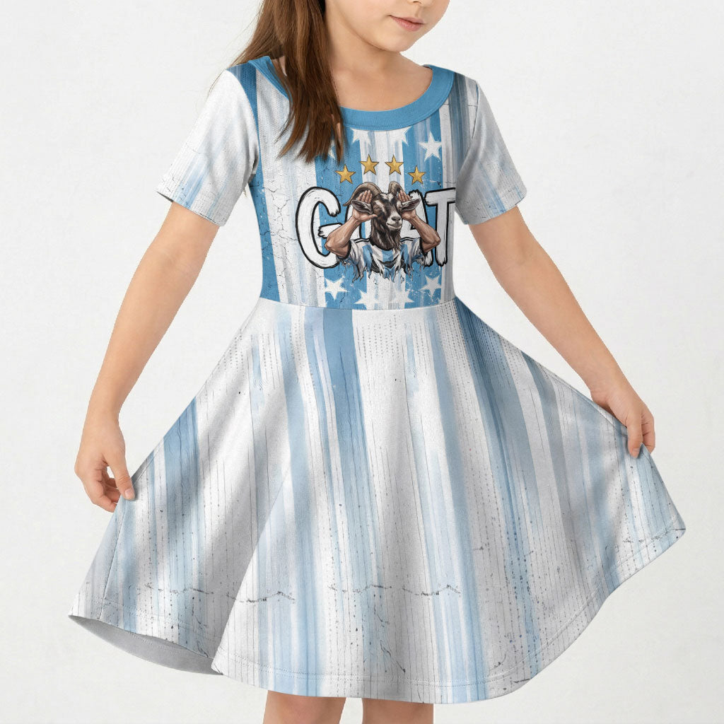 Argentina Football GOAT Kid Short Sleeve Dress Four Times World Champions