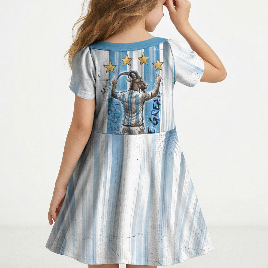 Argentina Football GOAT Kid Short Sleeve Dress Four Times World Champions