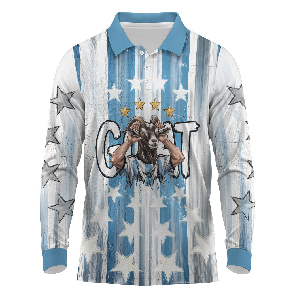 Argentina Football GOAT Long Sleeve Polo Shirt Four Times World Champions