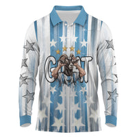 Argentina Football GOAT Long Sleeve Polo Shirt Four Times World Champions