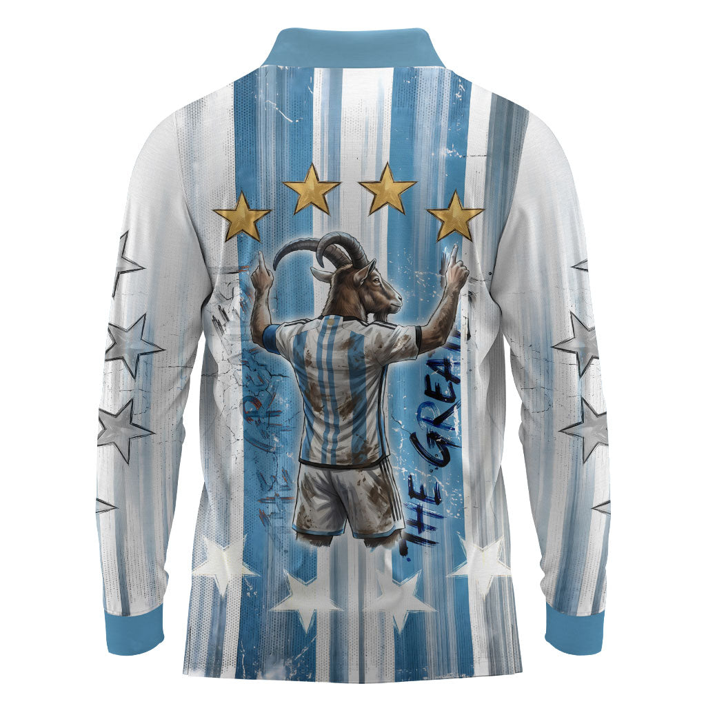 Argentina Football GOAT Long Sleeve Polo Shirt Four Times World Champions