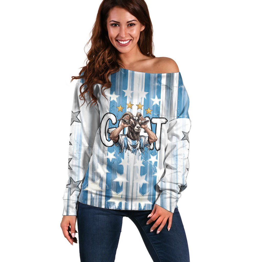Argentina Football GOAT Off Shoulder Sweater Four Times World Champions
