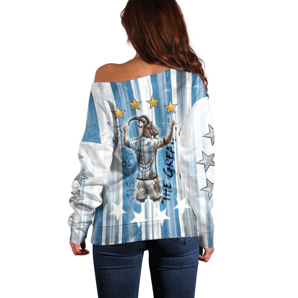 Argentina Football GOAT Off Shoulder Sweater Four Times World Champions