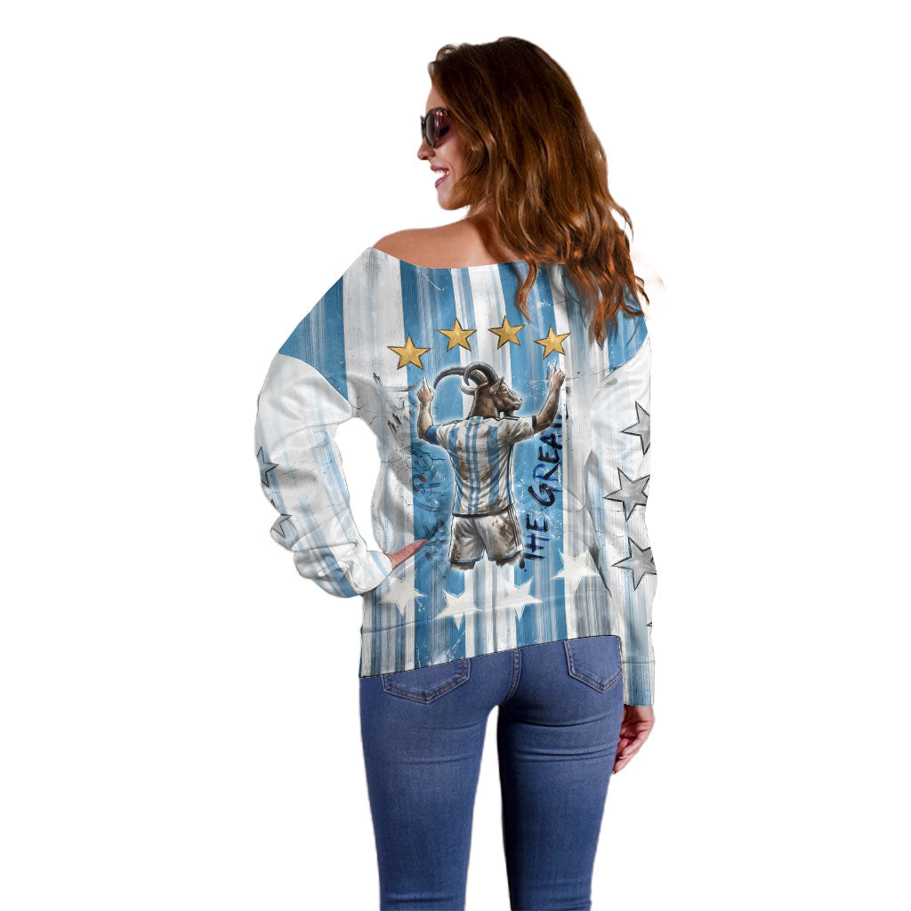 Argentina Football GOAT Off Shoulder Sweater Four Times World Champions