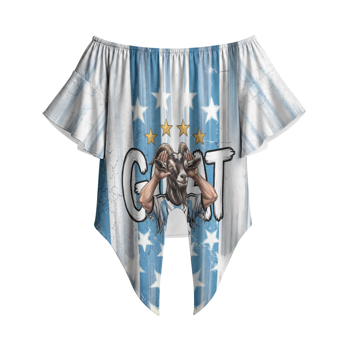 Argentina Football GOAT Off Shoulder Wrap Waist Top Four Times World Champions