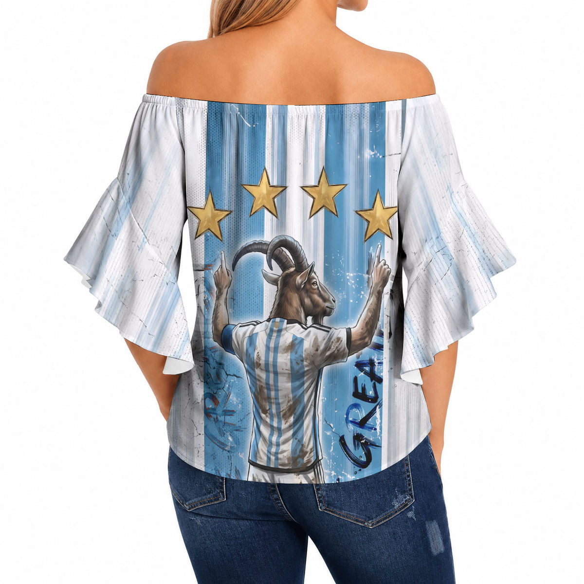 Argentina Football GOAT Off Shoulder Wrap Waist Top Four Times World Champions