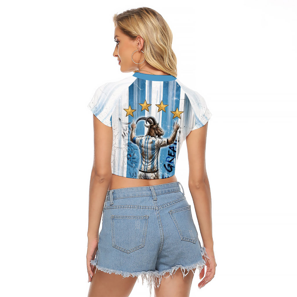 Argentina Football GOAT Raglan Cropped T Shirt Four Times World Champions