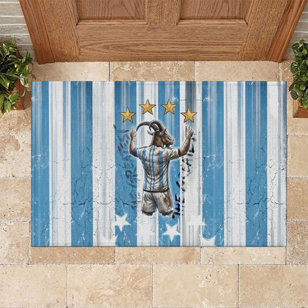 Argentina Football GOAT Rubber Doormat Four Times World Champions
