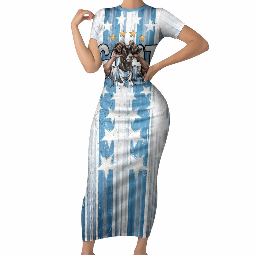 Argentina Football GOAT Short Sleeve Bodycon Dress Four Times World Champions