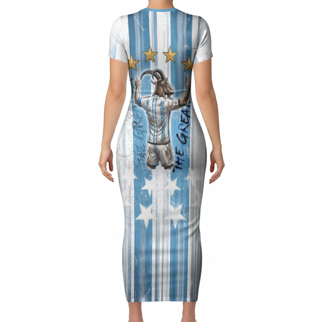 Argentina Football GOAT Short Sleeve Bodycon Dress Four Times World Champions
