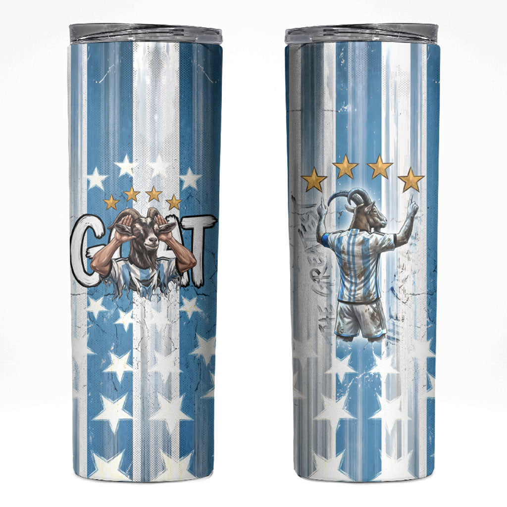 Argentina Football GOAT Skinny Tumbler Four Times World Champions