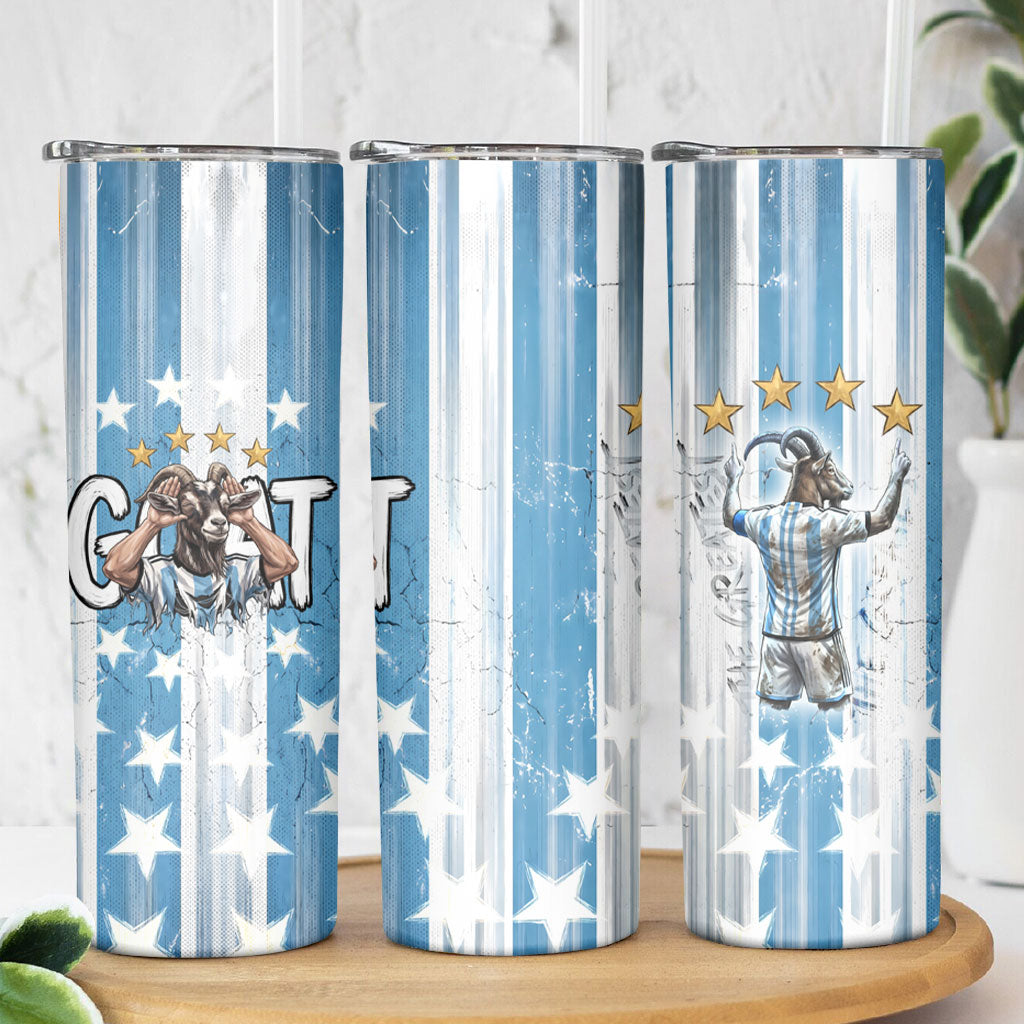 Argentina Football GOAT Skinny Tumbler Four Times World Champions