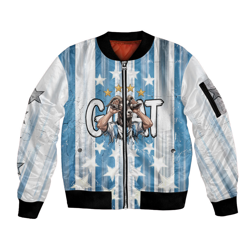 Argentina Football GOAT Sleeve Zip Bomber Jacket Four Times World Champions