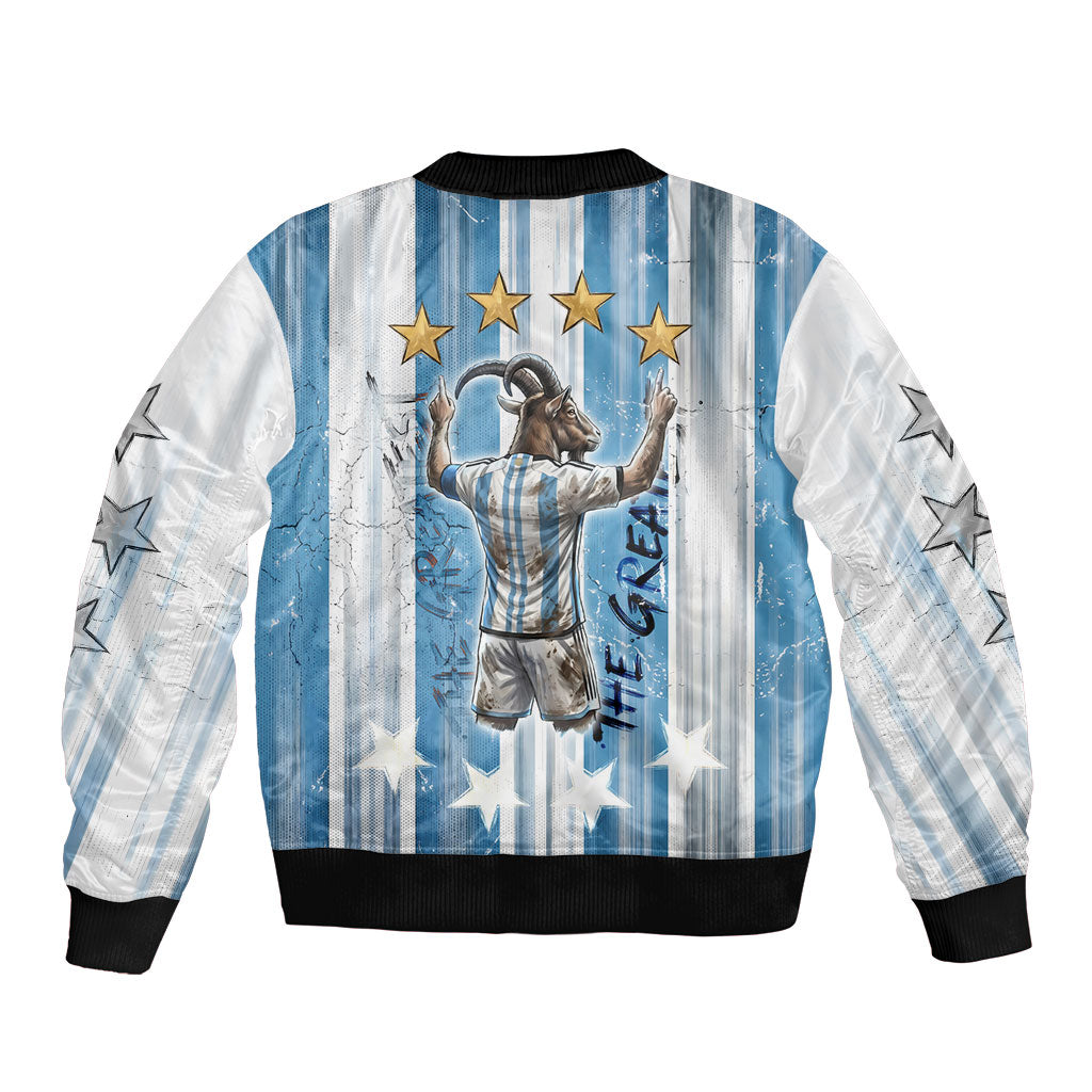 Argentina Football GOAT Sleeve Zip Bomber Jacket Four Times World Champions