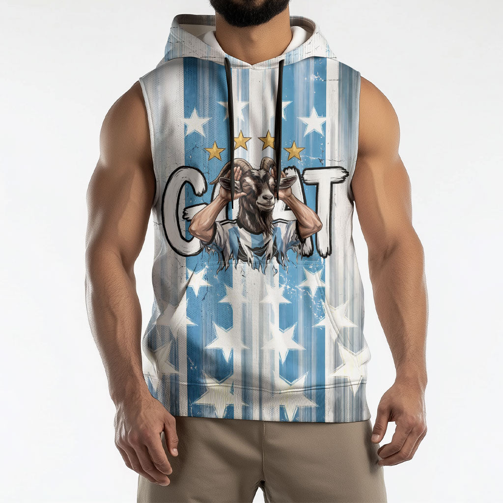 Argentina Football GOAT Sleeveless Hoodie Four Times World Champions