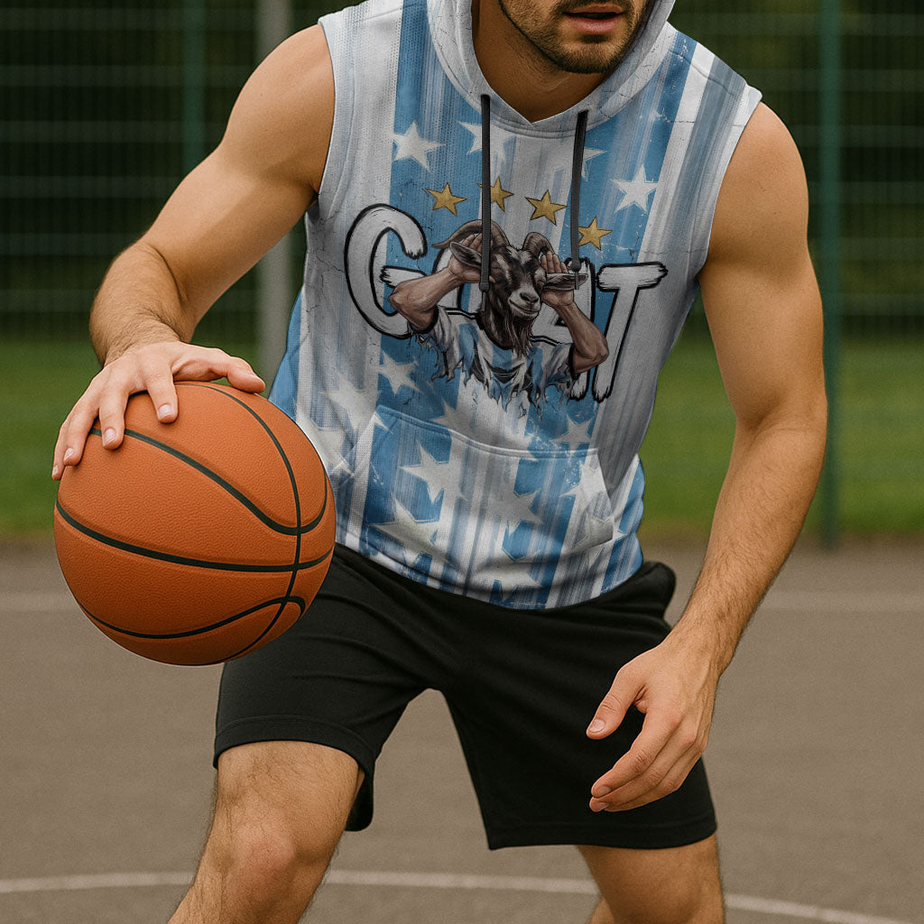 Argentina Football GOAT Sleeveless Hoodie Four Times World Champions
