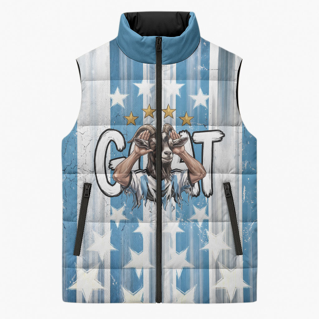 Argentina Football GOAT Sleeveless Puffer Jacket Four Times World Champions