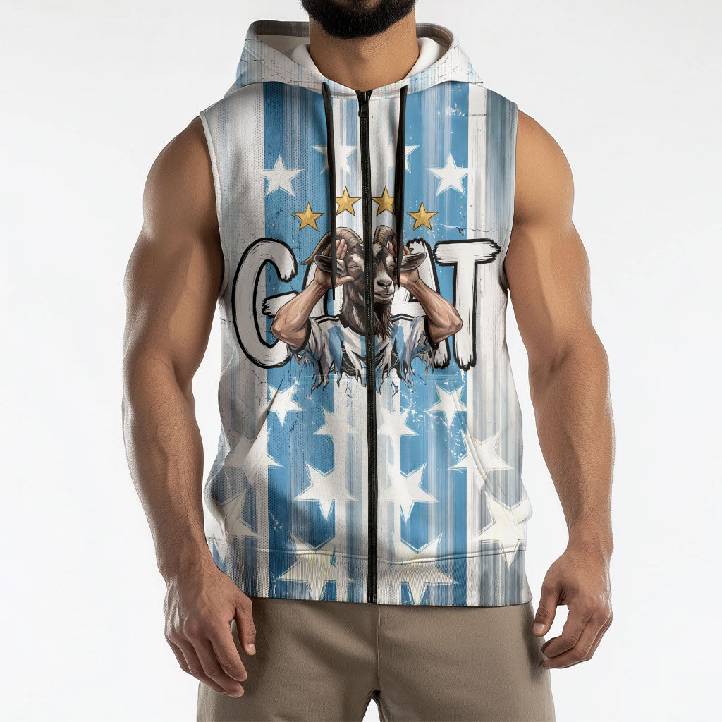 Argentina Football GOAT Sleeveless Zip Hoodie Four Times World Champions