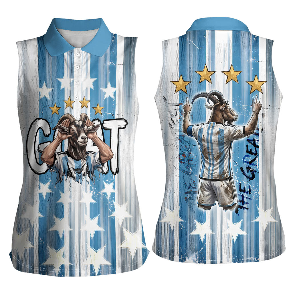 Argentina Football GOAT Women Sleeveless Polo Shirt Four Times World Champions