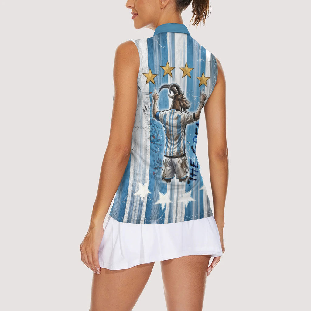 Argentina Football GOAT Women Sleeveless Polo Shirt Four Times World Champions