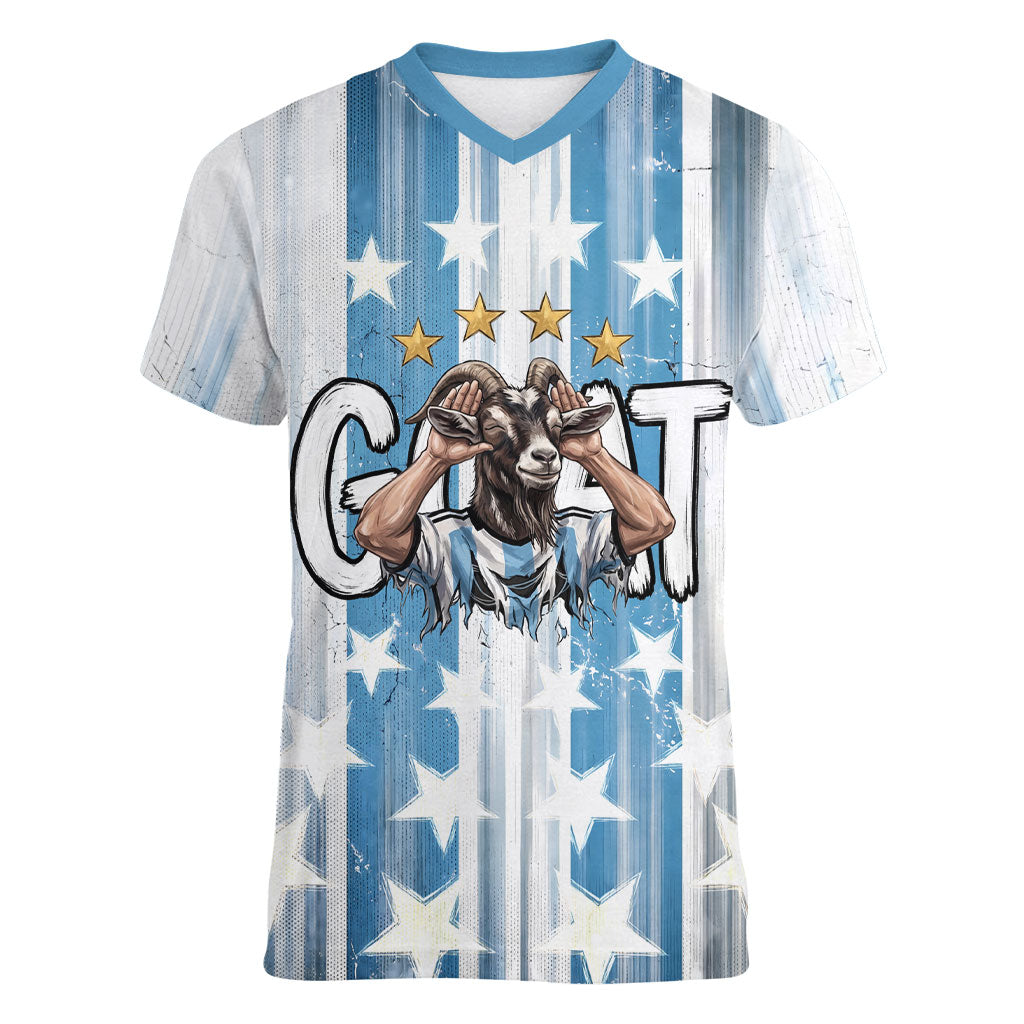 Argentina Football GOAT Women V-Neck T-Shirt Four Times World Champions