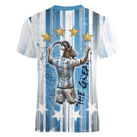 Argentina Football GOAT Women V-Neck T-Shirt Four Times World Champions
