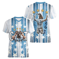Argentina Football GOAT Women V-Neck T-Shirt Four Times World Champions