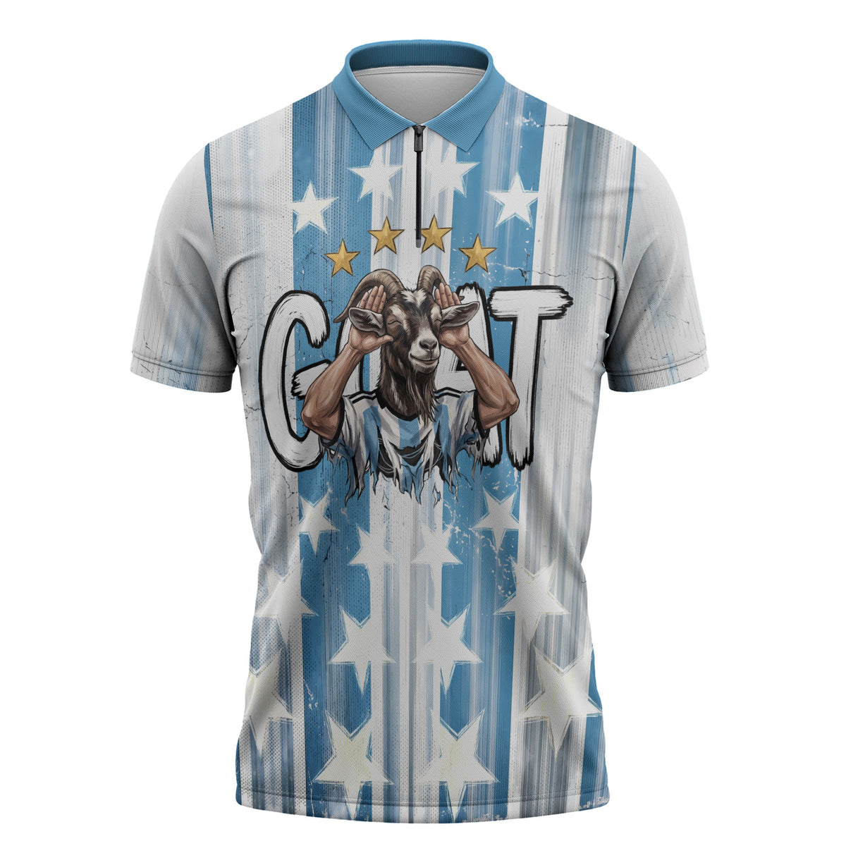 Argentina Football GOAT Zipper Polo Shirt Four Times World Champions