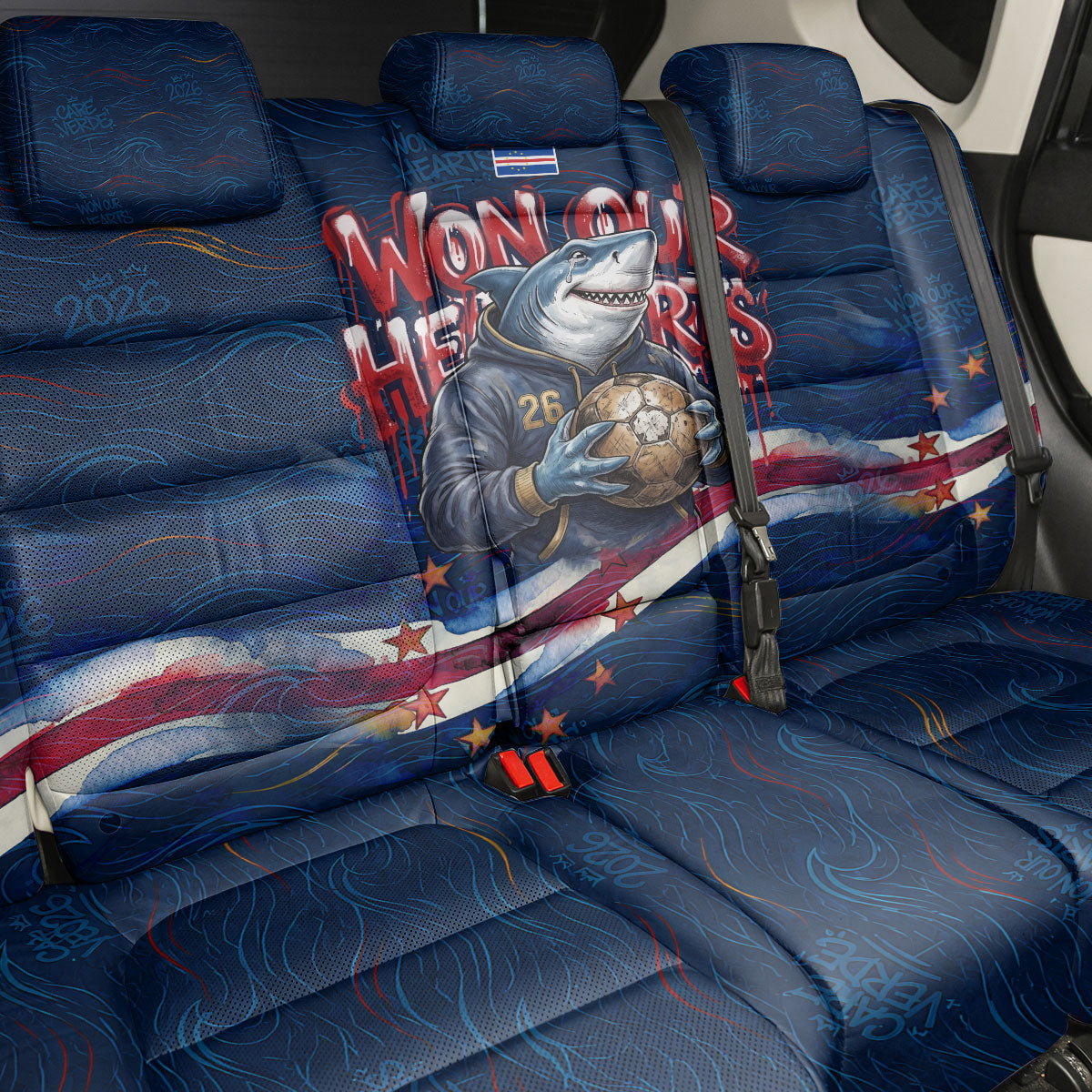 Cape Verde World Football 2026 Back Car Seat Cover Blue Sharks Won Our Hearts - Oil Paint Style