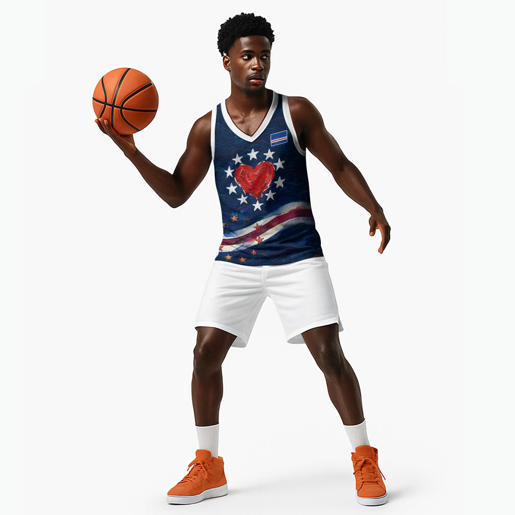 Cape Verde World Football 2026 Basketball Jersey Blue Sharks Won Our Hearts - Oil Paint Style