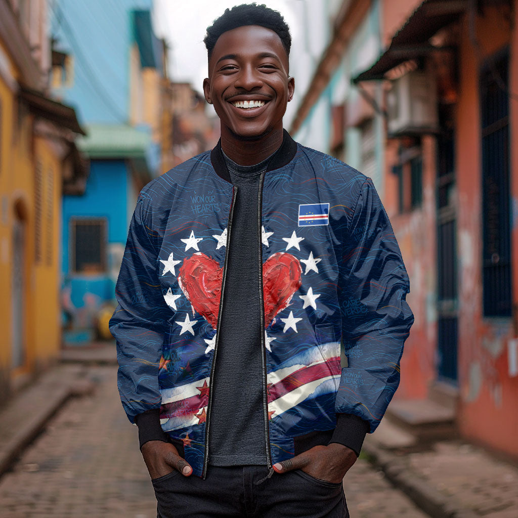 Cape Verde World Football 2026 Bomber Jacket Blue Sharks Won Our Hearts - Oil Paint Style