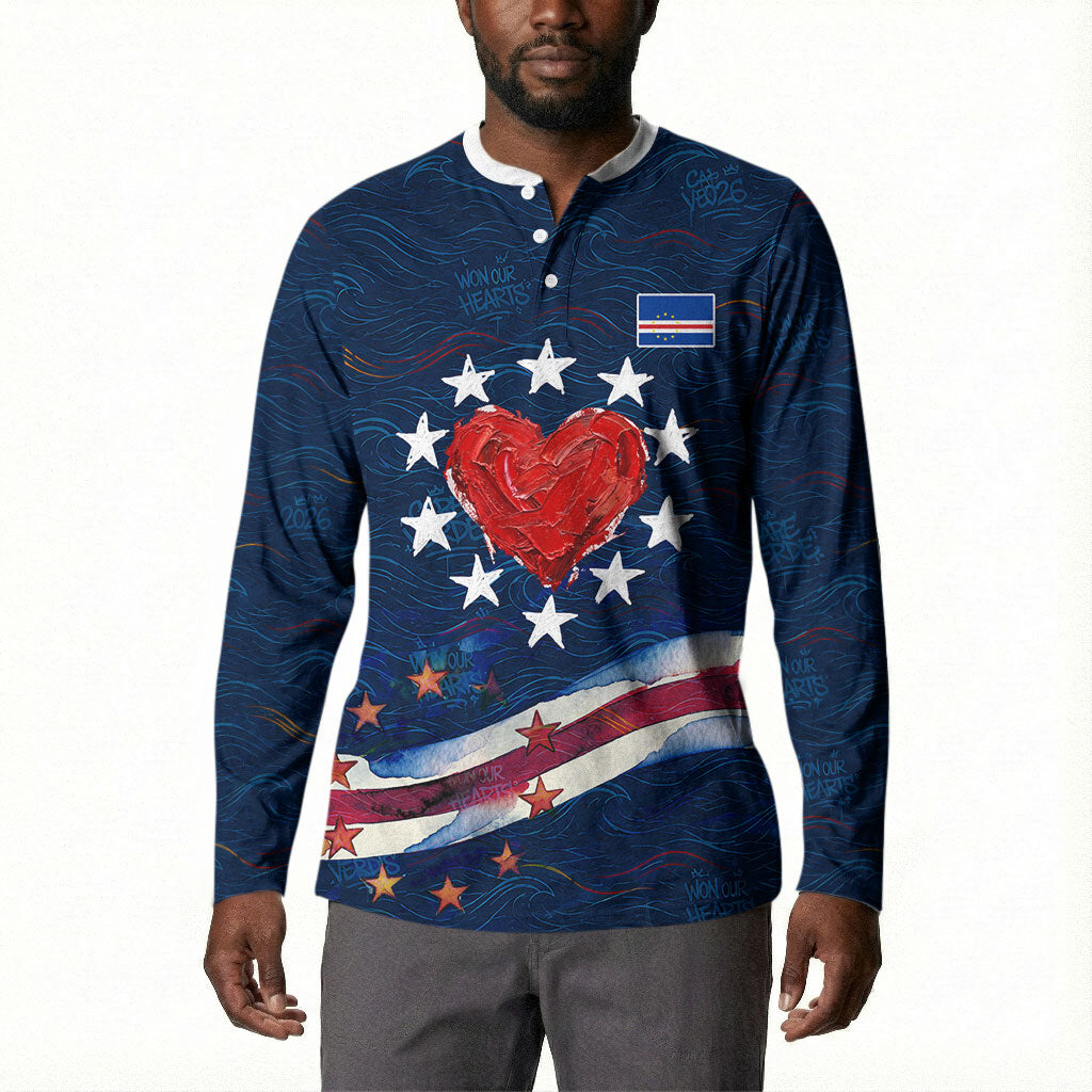 Cape Verde World Football 2026 Button Sweatshirt Blue Sharks Won Our Hearts - Oil Paint Style