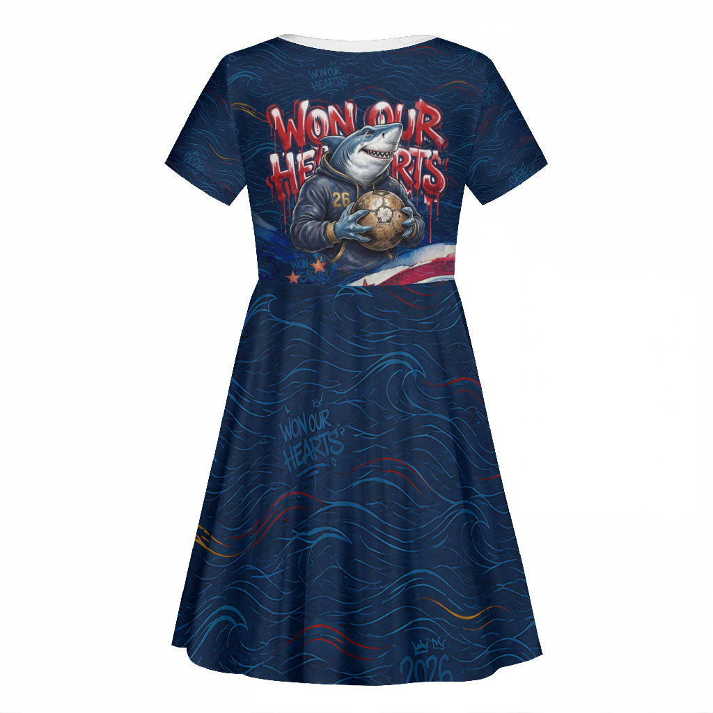 Cape Verde World Football 2026 Kid Short Sleeve Dress Blue Sharks Won Our Hearts - Oil Paint Style