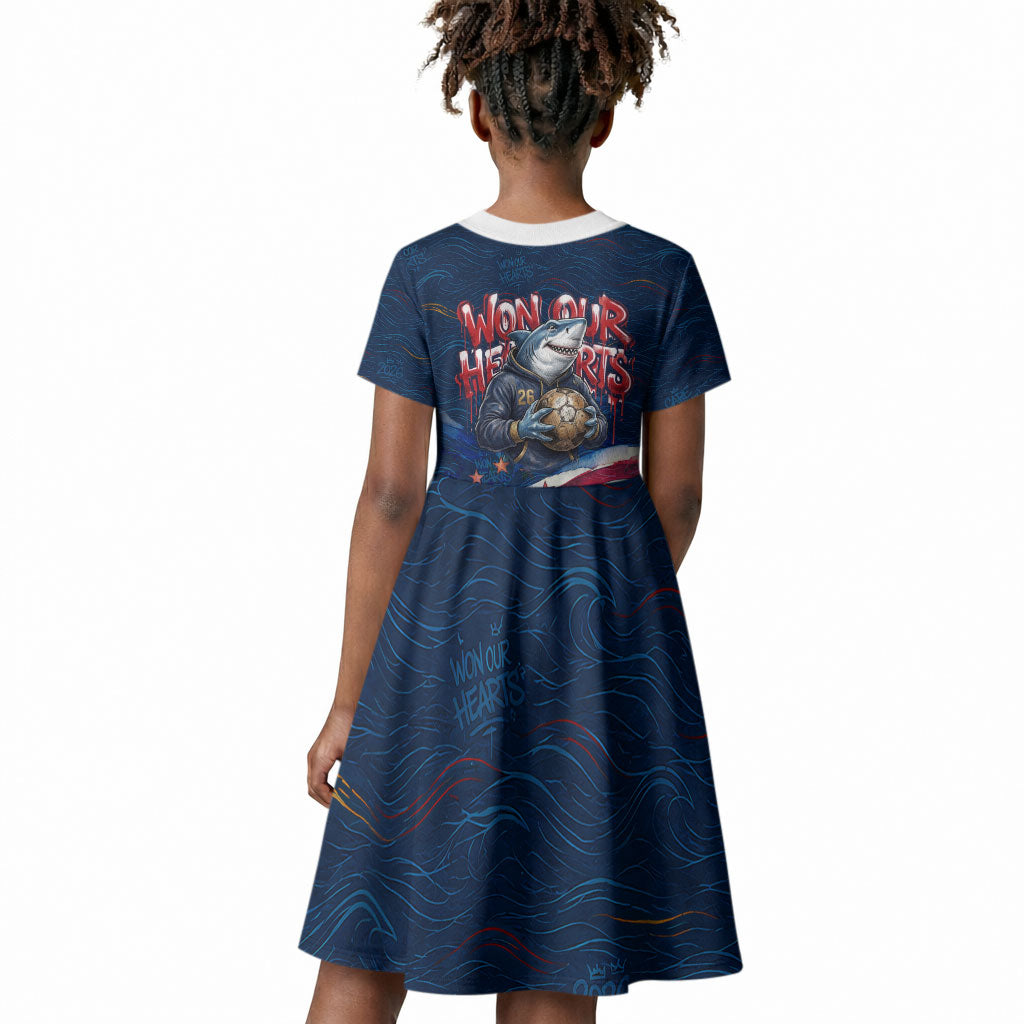 Cape Verde World Football 2026 Kid Short Sleeve Dress Blue Sharks Won Our Hearts - Oil Paint Style