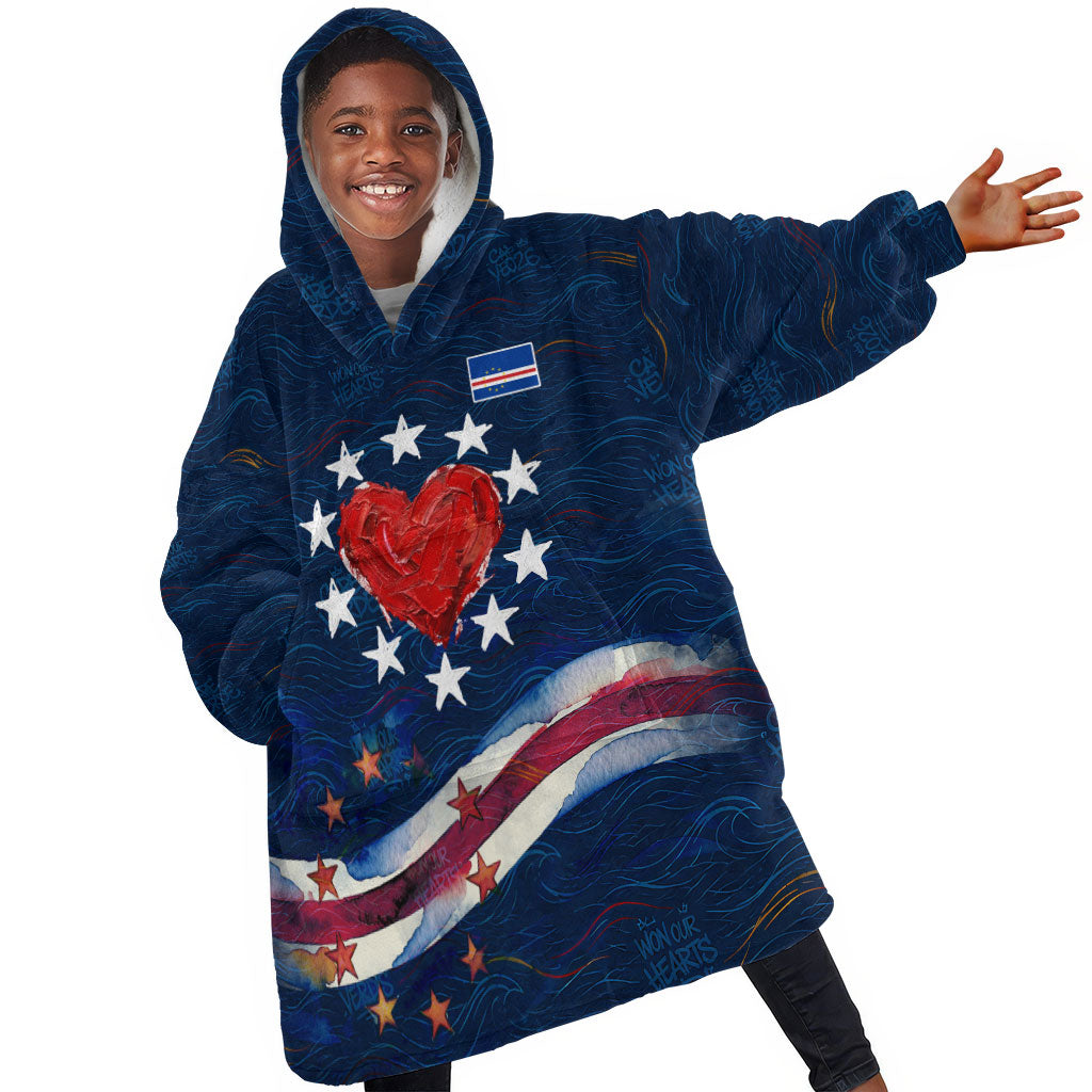 Cape Verde World Football 2026 Kid Wearable Blanket Hoodie Blue Sharks Won Our Hearts - Oil Paint Style