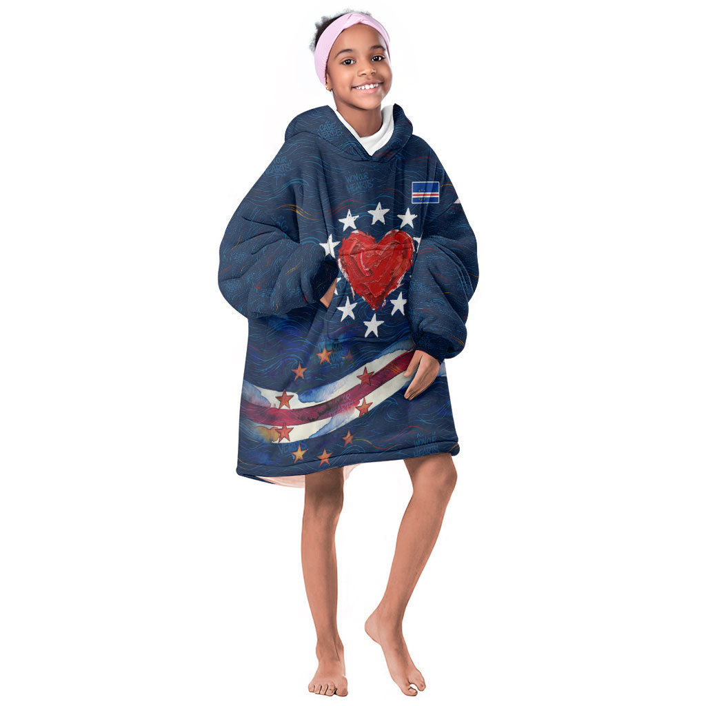 Cape Verde World Football 2026 Kid Wearable Blanket Hoodie Blue Sharks Won Our Hearts - Oil Paint Style