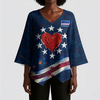 Cape Verde World Football 2026 Kimono Sleeve Blouse Blue Sharks Won Our Hearts - Oil Paint Style
